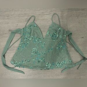 Princess Polly Green Beaded Floral Crop Top